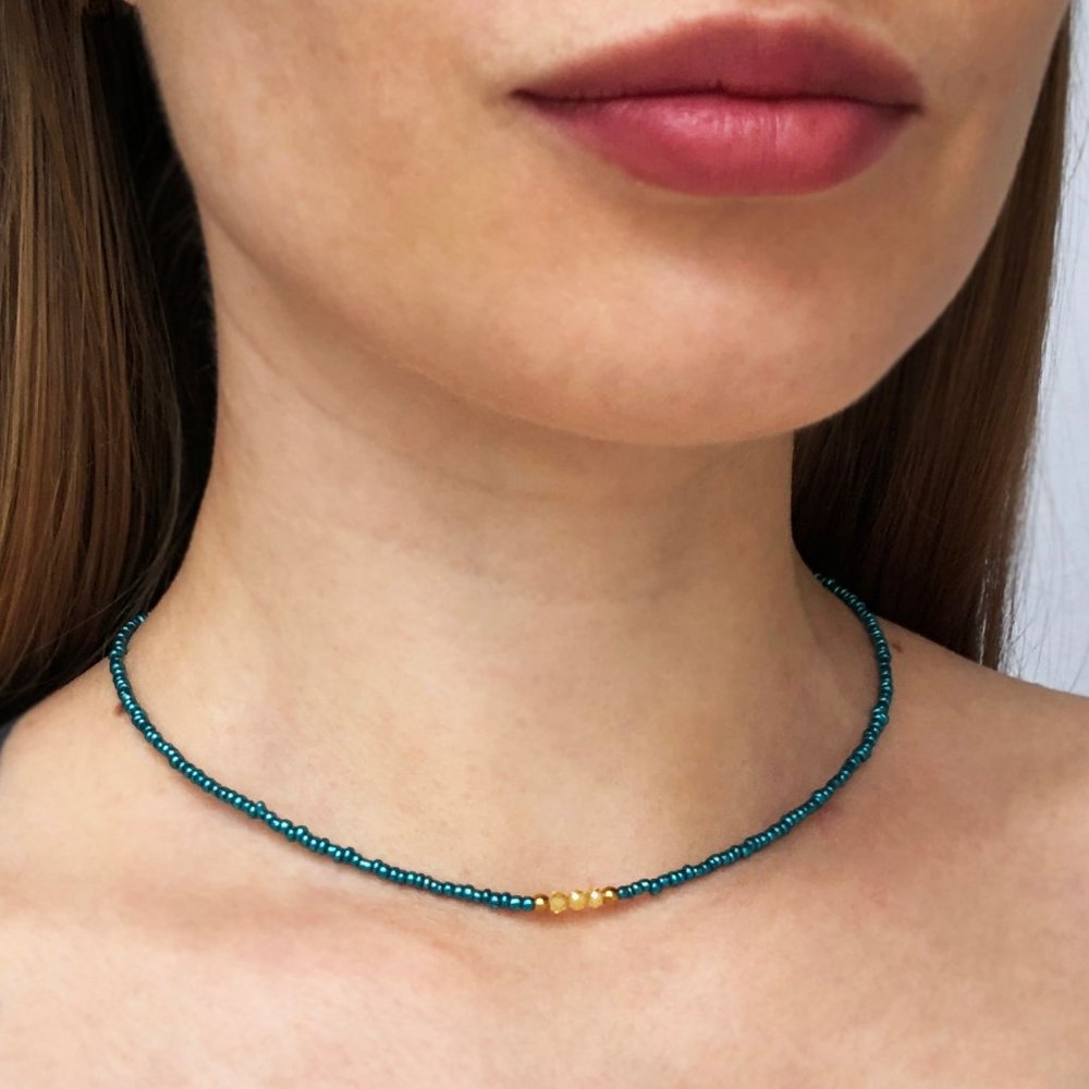 Tiny stone crystal choker, delicate yellow citrine bar necklace